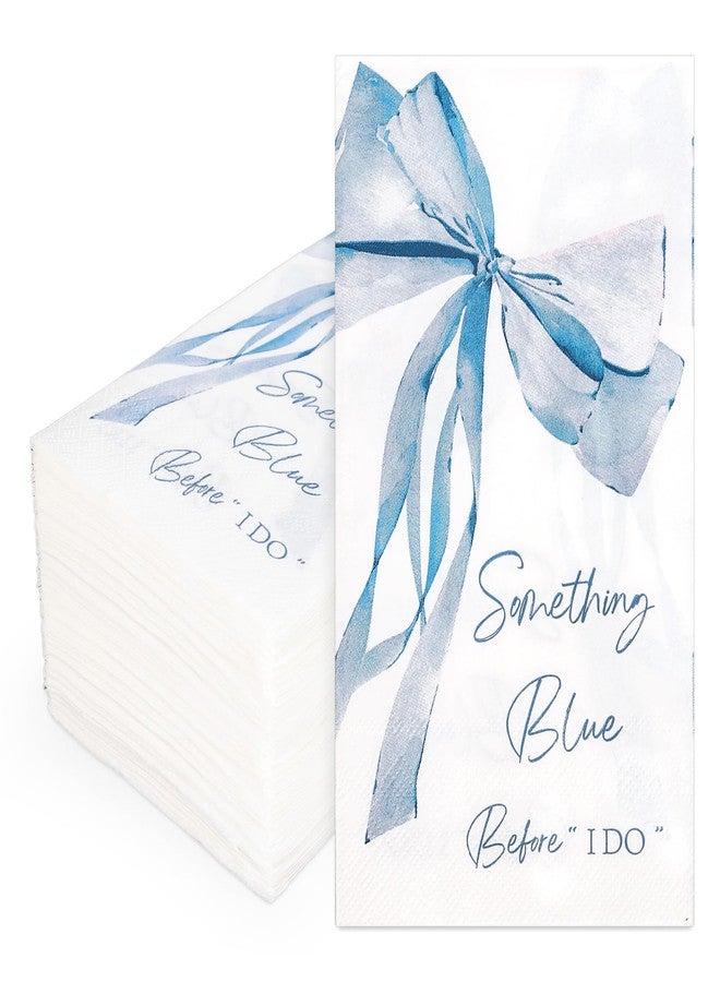 JarThenaAMCS مناديل ضيوف JarThenaAMCS زرقاء اللون، 50 قطعة، مزينة بفيونكة، للاستخدام مرة واحدة، مثالية لعشاء "شيء أزرق قبل الزواج"، مناديل ورقية يدوية للحمام، وحفلات توديع العزوبية، ولوازم المائدة. - Image 1